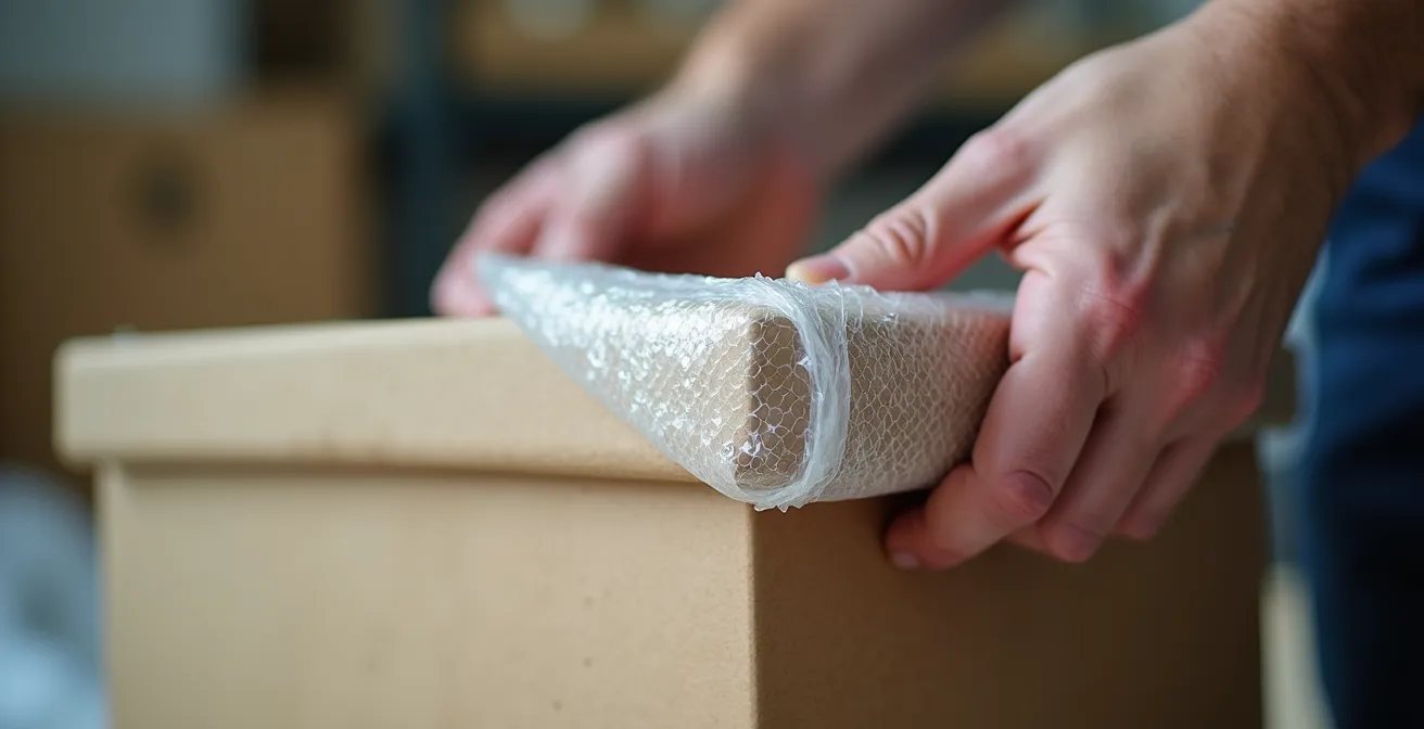 Détail de l'emballage professionnel de meubles fragiles pour éviter les dégâts