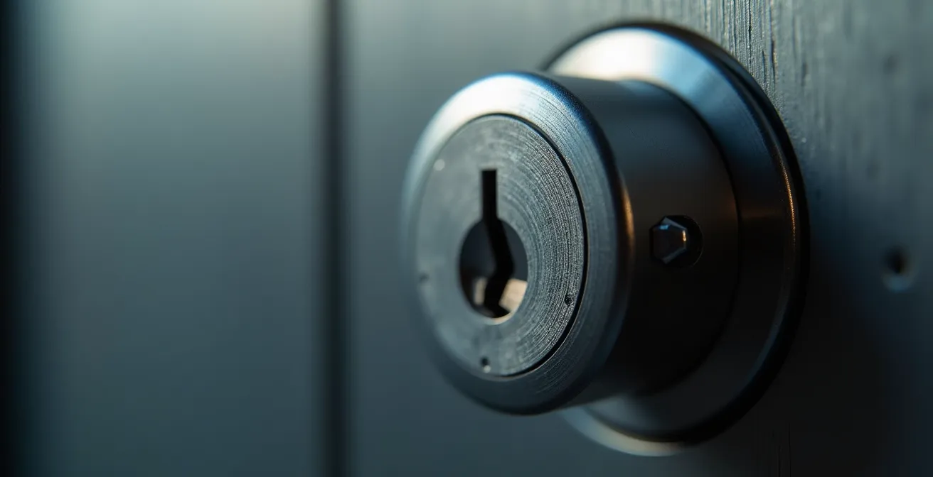 Gros plan sur une serrure moderne avec reflets métalliques