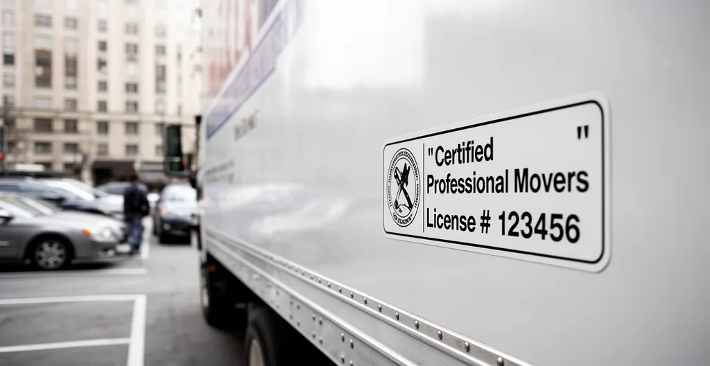 Badge certification NF visible sur le flanc d'un camion de déménagement professionnel